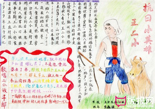 抗日英雄王小二的故事手抄报