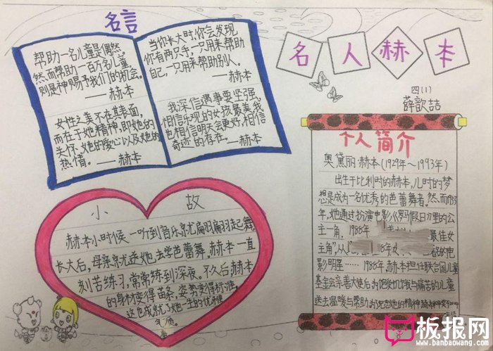 漂亮的名人故事手抄报图片，名人赫本