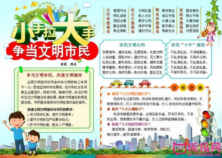 创建问文明城市手抄报图片,争当文明市民