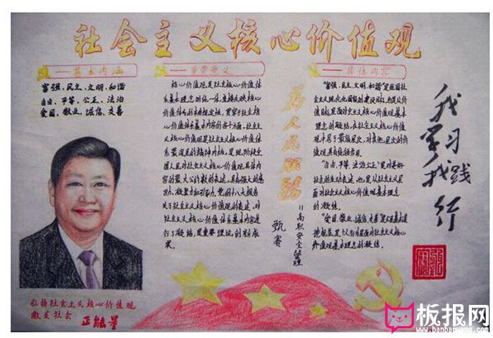 大学生社会主义核心价值观手抄报，我学习我践行