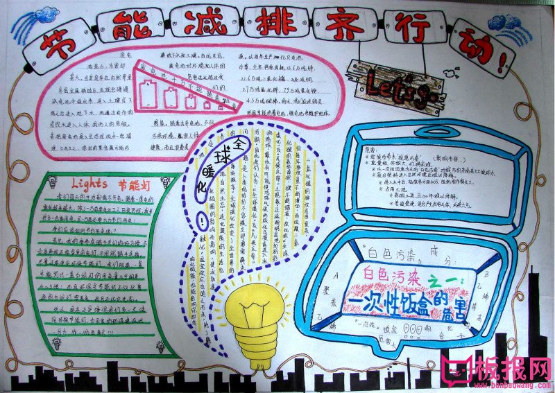小学生节能手抄报内容，节能减排齐行动