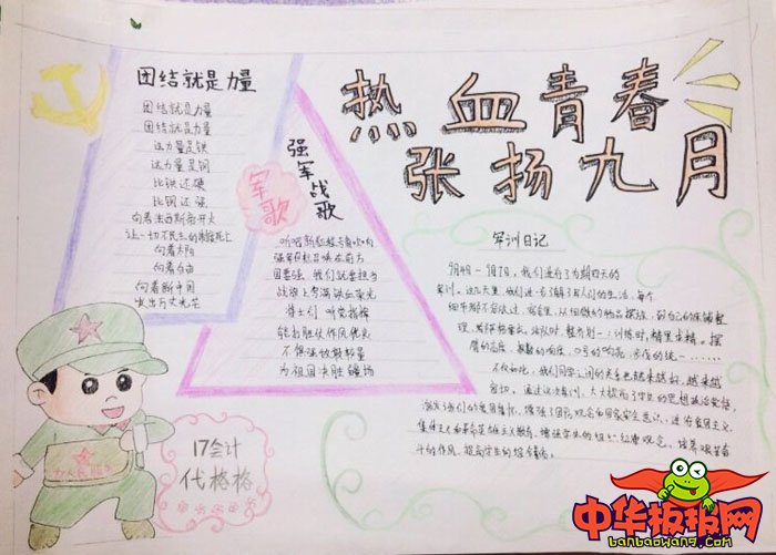 军训手抄报简单又漂亮，热血青春张扬九月
