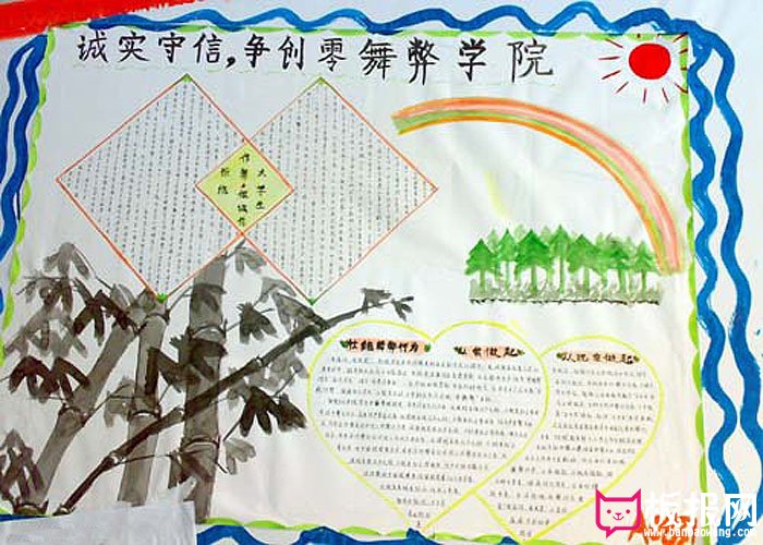 期末考试手抄报，诚实守信争创零舞弊学院