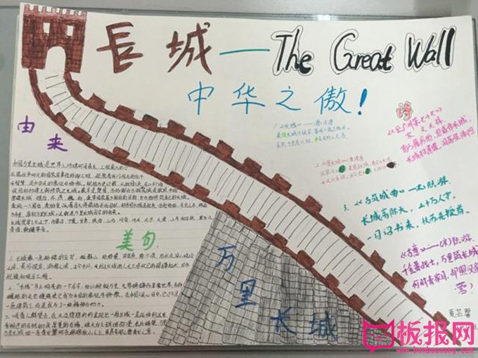 巍巍长城中华情，长城手抄报